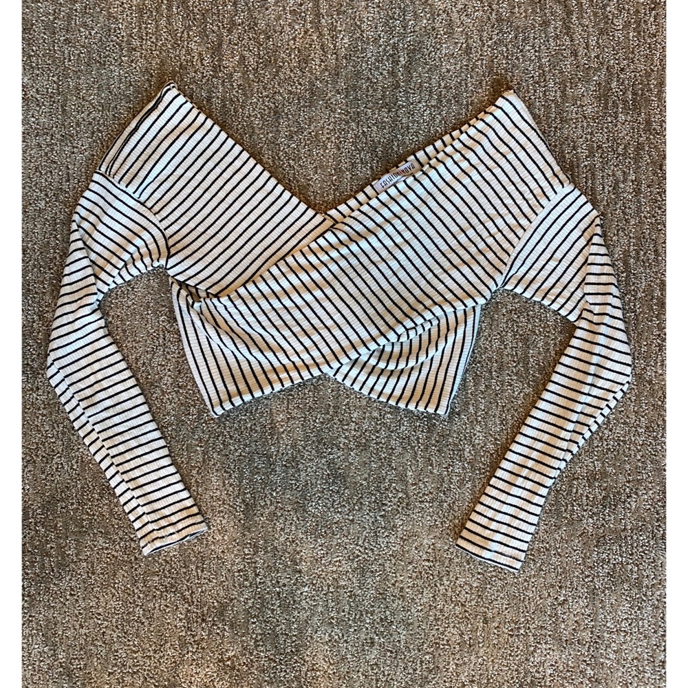 Fashionova Black & White Striped Criss Cross Top